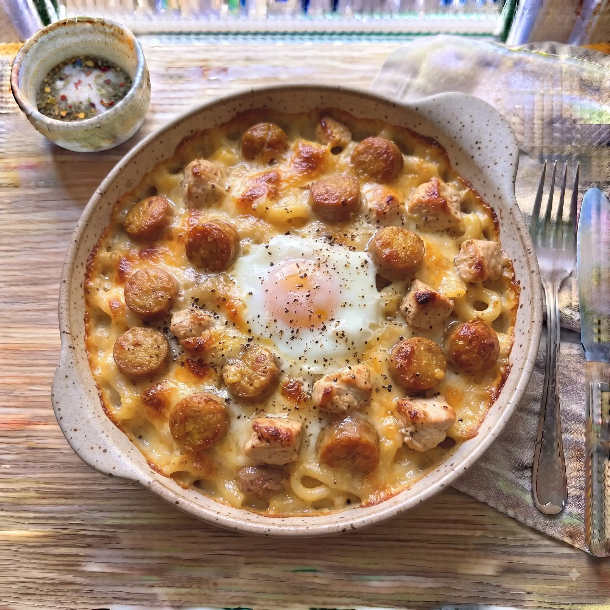Cheesy Sausage & Buttermilk Chicken Pasta Bake — the finished dish