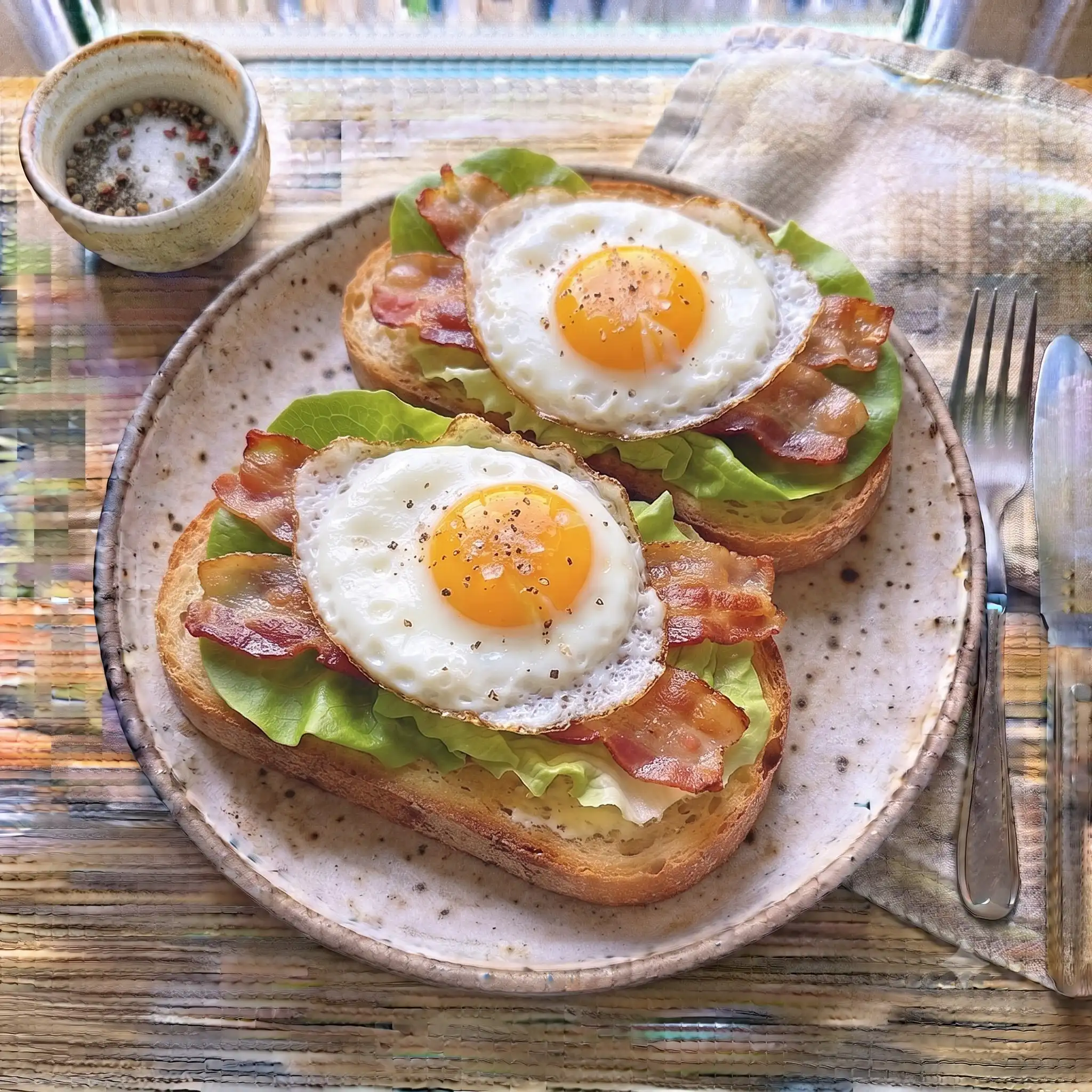 Crispy Bacon & Egg Breakfast Stack — the finished dish