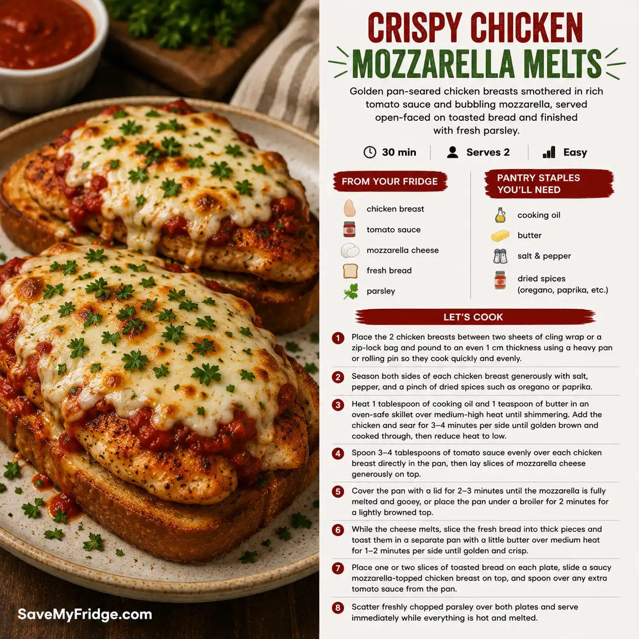 Crispy Chicken Mozzarella Melts — the finished dish