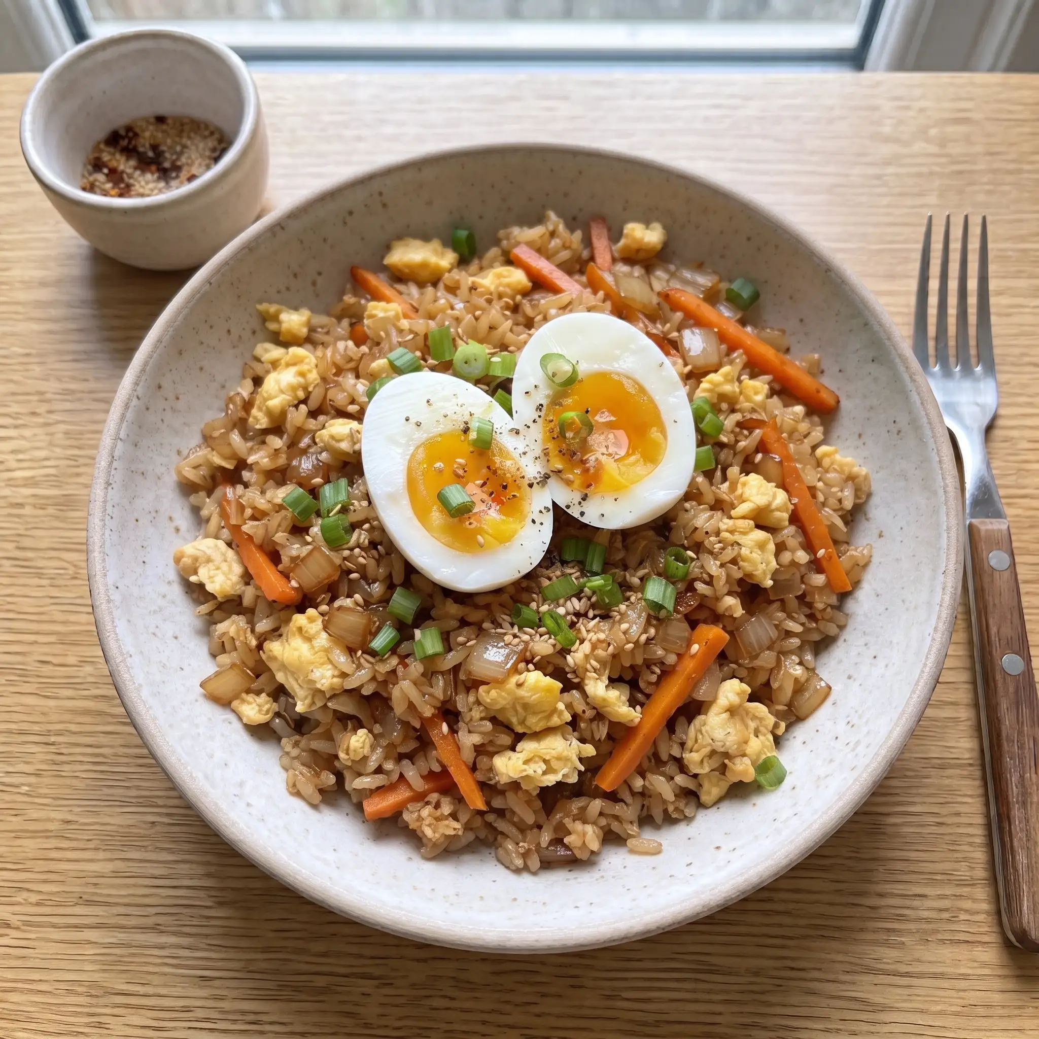 Crispy Egg Fried Rice with Carrot & Onion — the finished dish