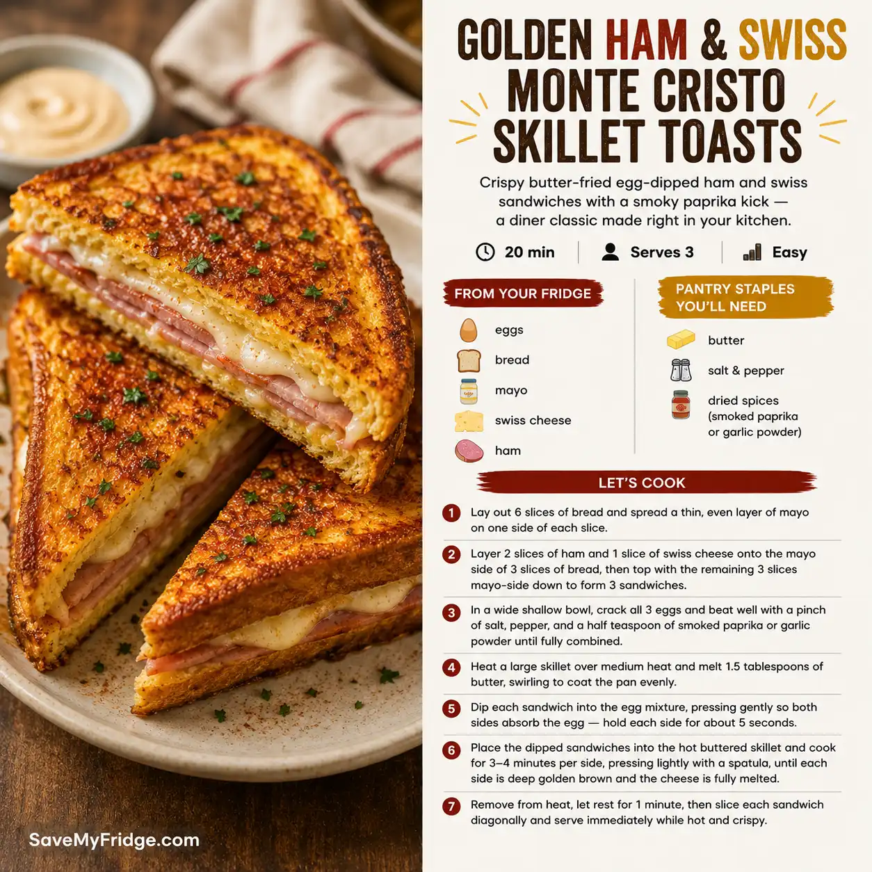 Golden Ham & Swiss Monte Cristo Skillet Toasts — the finished dish