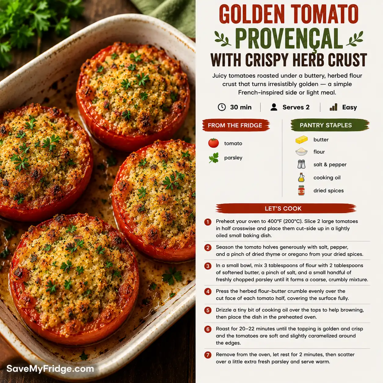 Golden Tomato Provençal with Crispy Herb Crust — the finished dish
