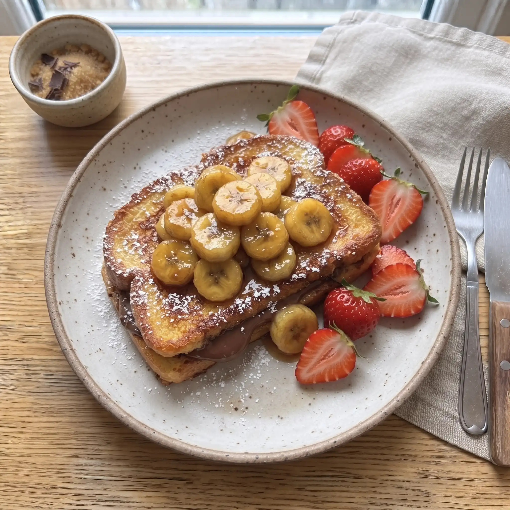 Nutella French Toast with Caramelized Banana & Strawberries β the finished dish