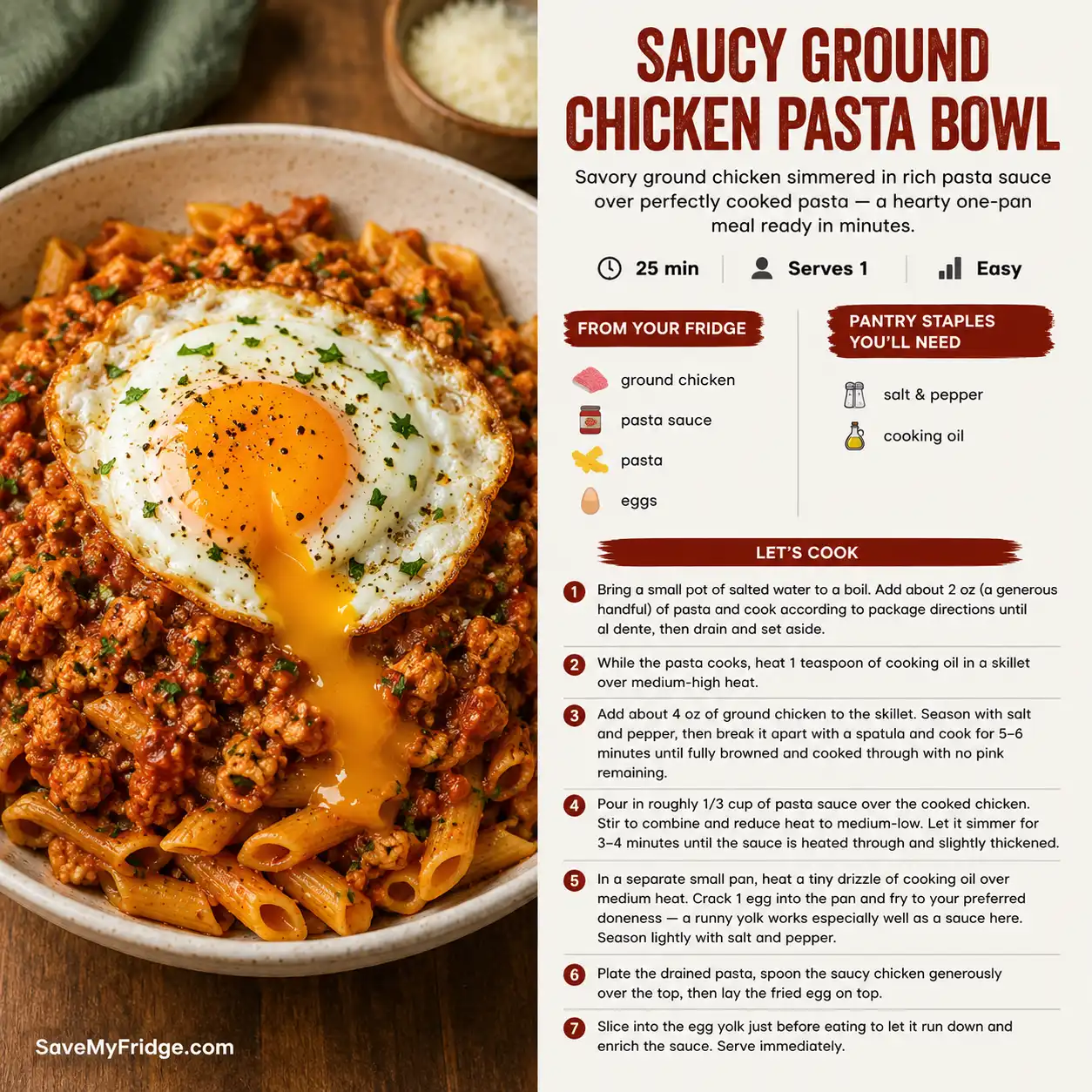 Saucy Ground Chicken Pasta Bowl — the finished dish