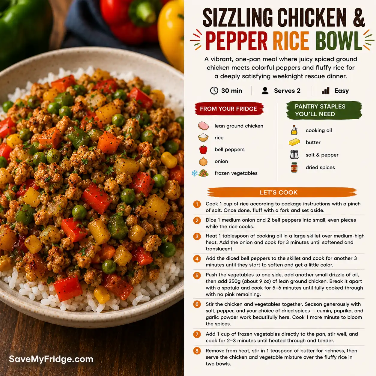 Sizzling Chicken & Pepper Rice Bowl — the finished dish