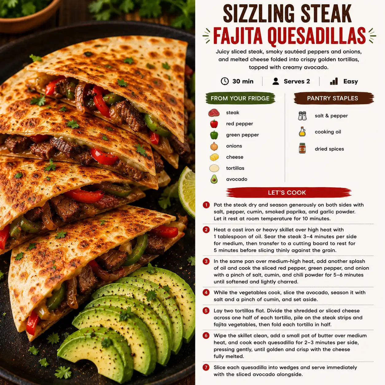 Sizzling Steak Fajita Quesadillas — the finished dish