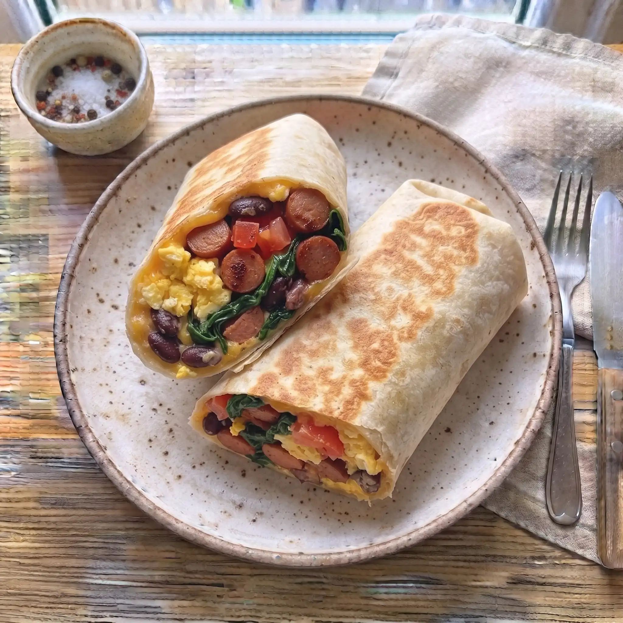 Smoky Hot Dog & Bean Breakfast Burritos — the finished dish