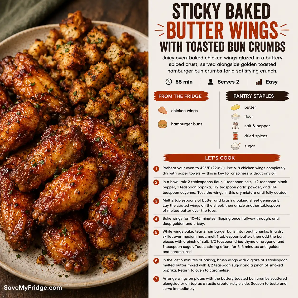 Sticky Baked Butter Wings with Toasted Bun Crumbs — the finished dish